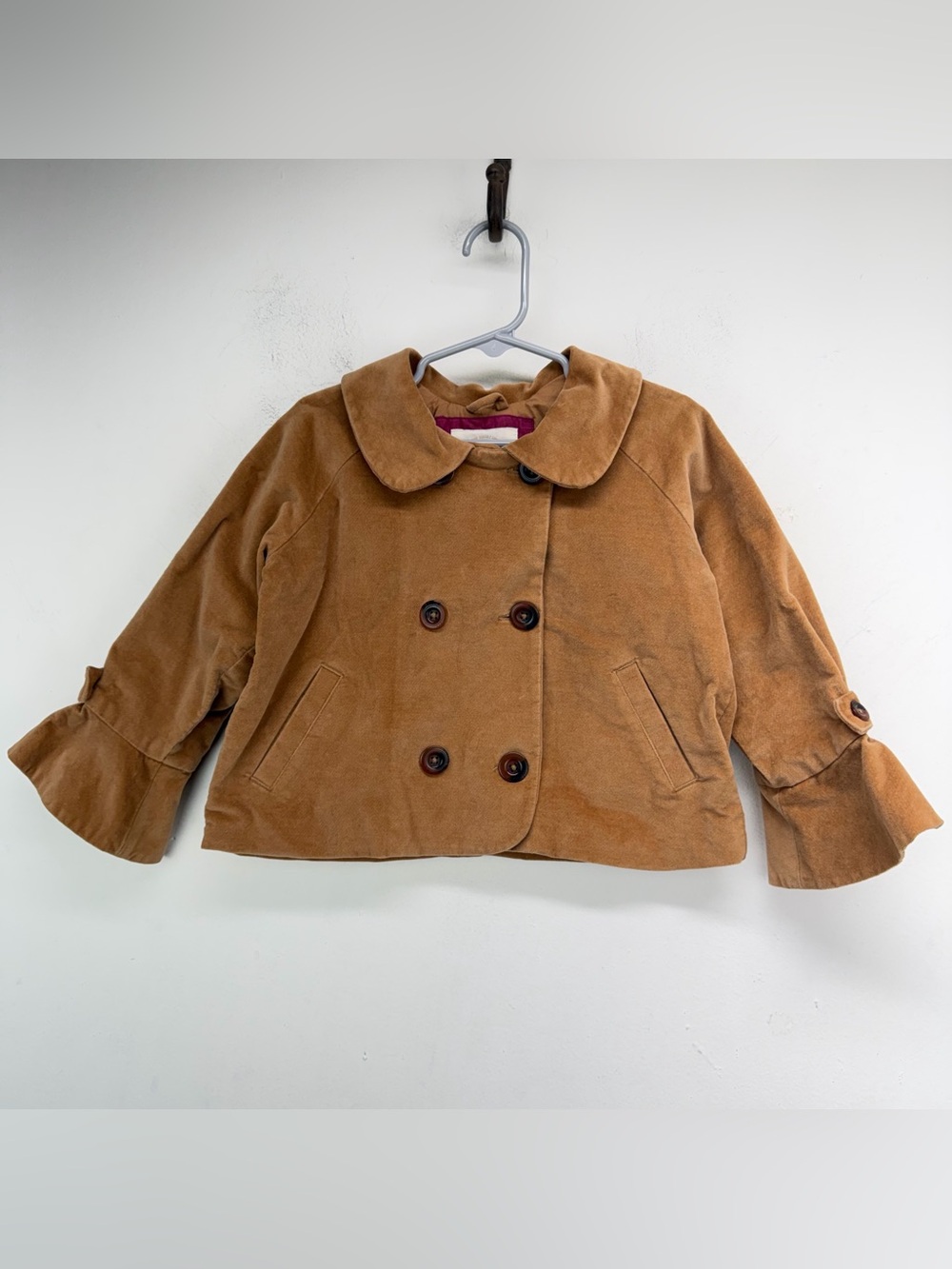 Baby Gap size 5 Toddler Tan Velvet Flare Bell Sleeve Double-breasted Coat